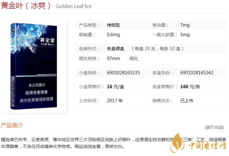 黃金葉冰爽多少錢一盒價格？黃金葉冰爽價格及參數(shù)圖片2020